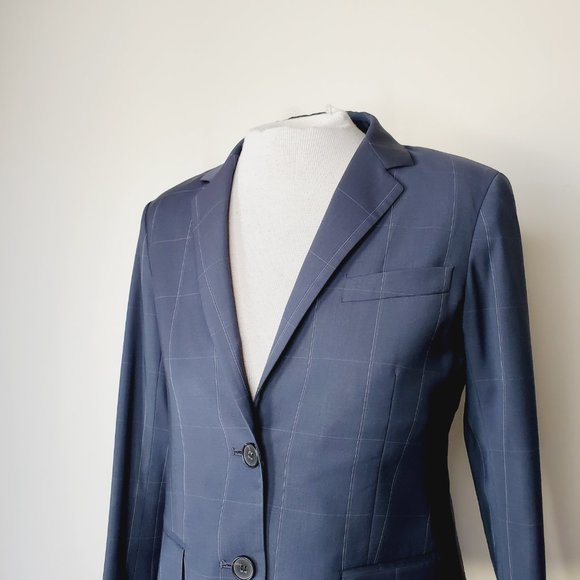 Theory Blazer Wool Check Work Career Preppy Sophisticated Academia Navy 8 - Picture 5 of 11